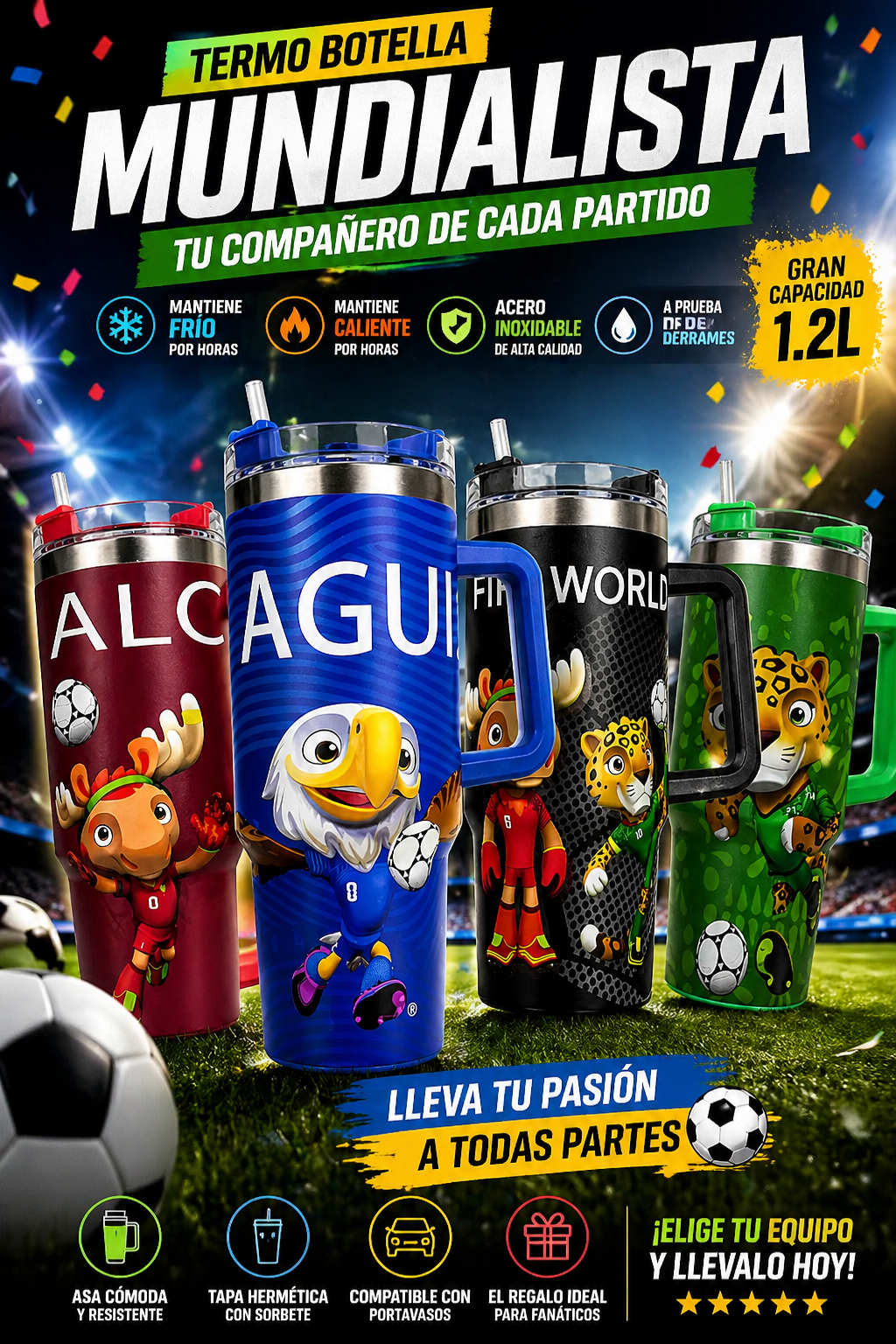 TERMO MUNDIALISTA EN ACERO INOXIDABLE 1L